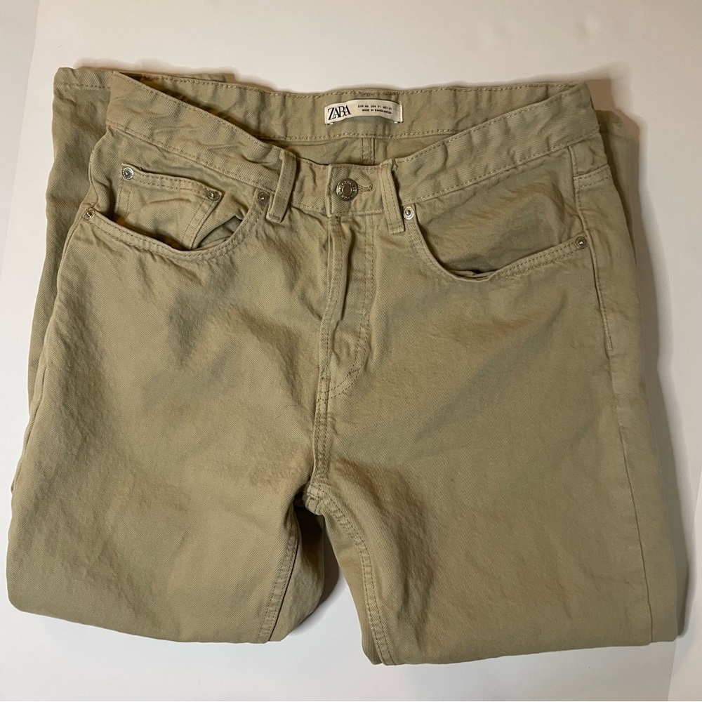 Zara Mens Tan Jeans USA 31 Regular Straight Fit Button Slight Stretch EUC